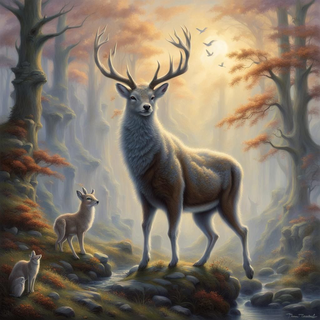 Ethereal Rabbit-Deer Hybrid Commanding Ghostly Forces