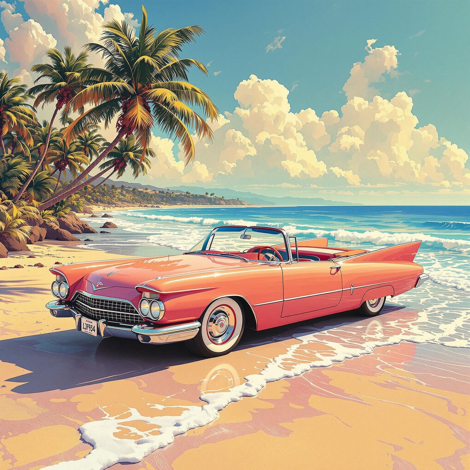Vintage Convertible on Sun-Kissed Beach