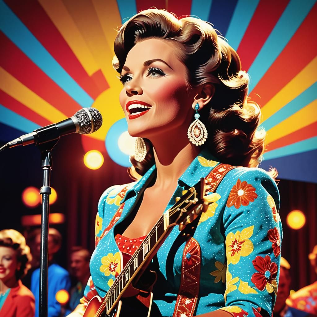 Country Singer on Grand Ole Opry Stage in Pop Art