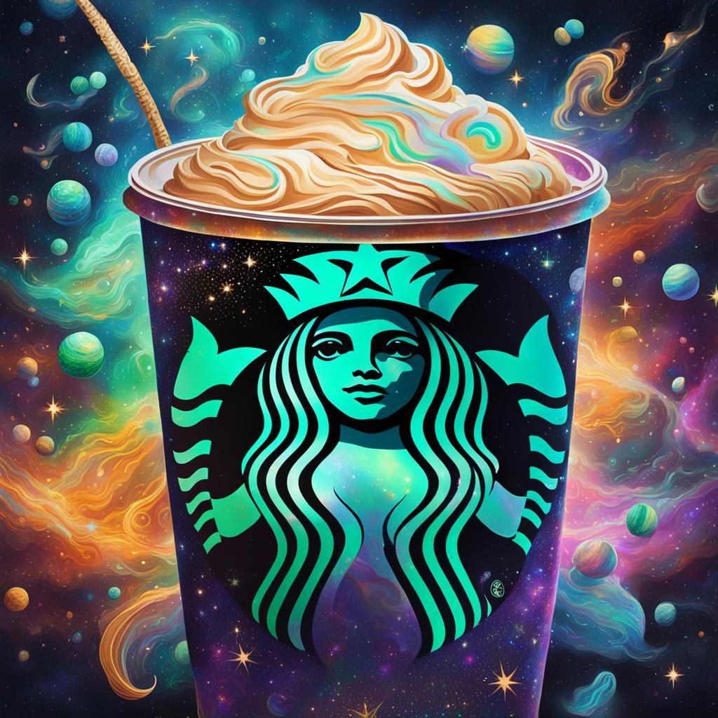 Cosmic Starbucks Logo in Astral Holographic Style
