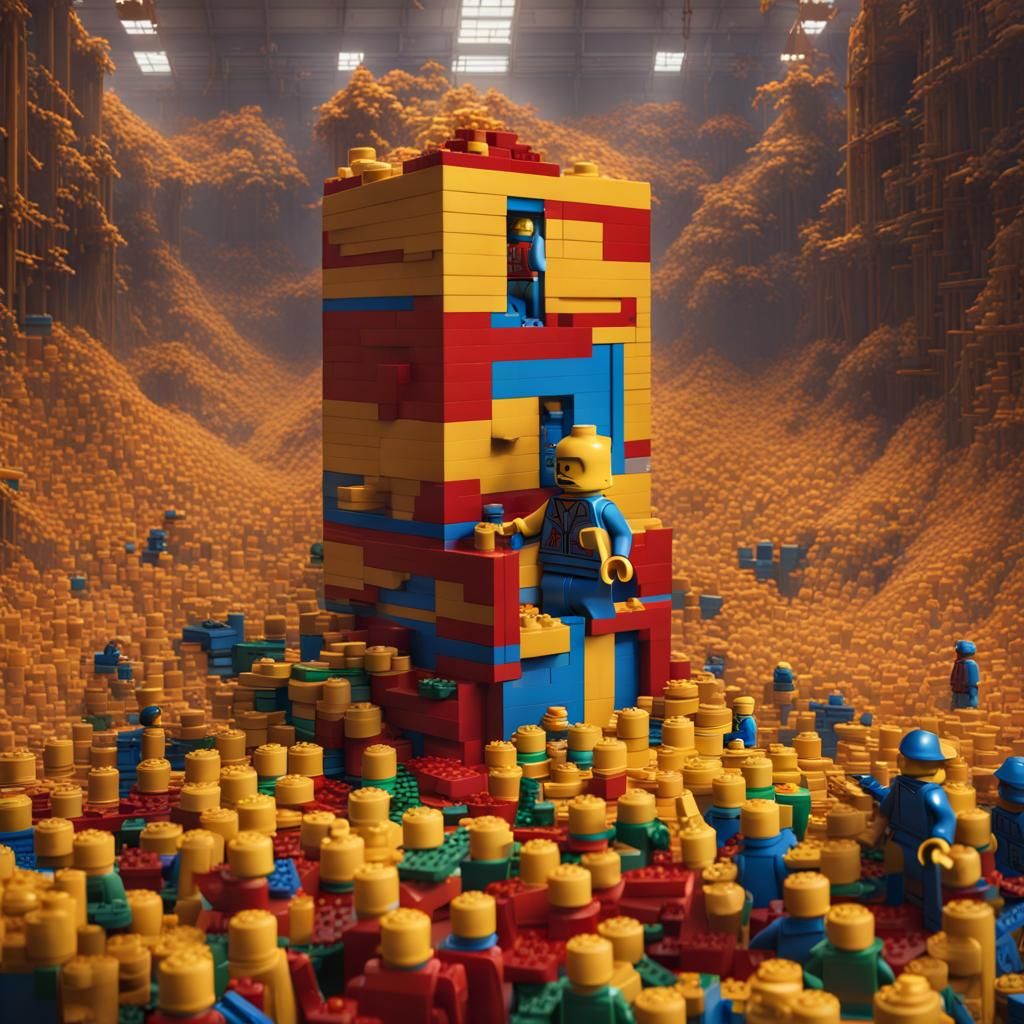 Giant Lego Minifig Construction: Detailed Matte Painting