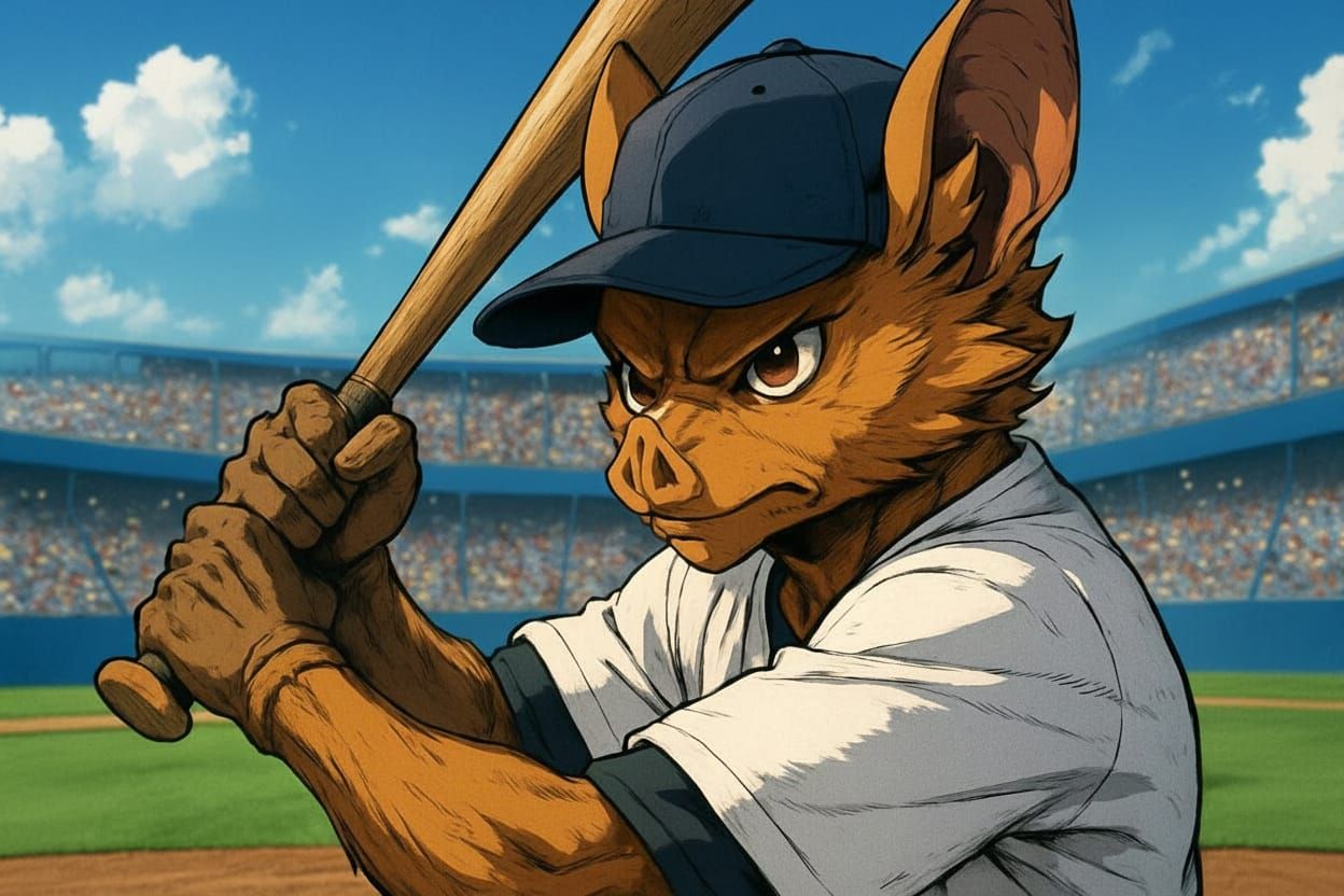 Anthropomorphic Bats Play Baseball in Anime Style