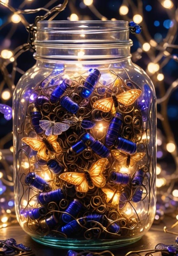 Glowing Jar with Moth in Dark, Fantasy Concept Art