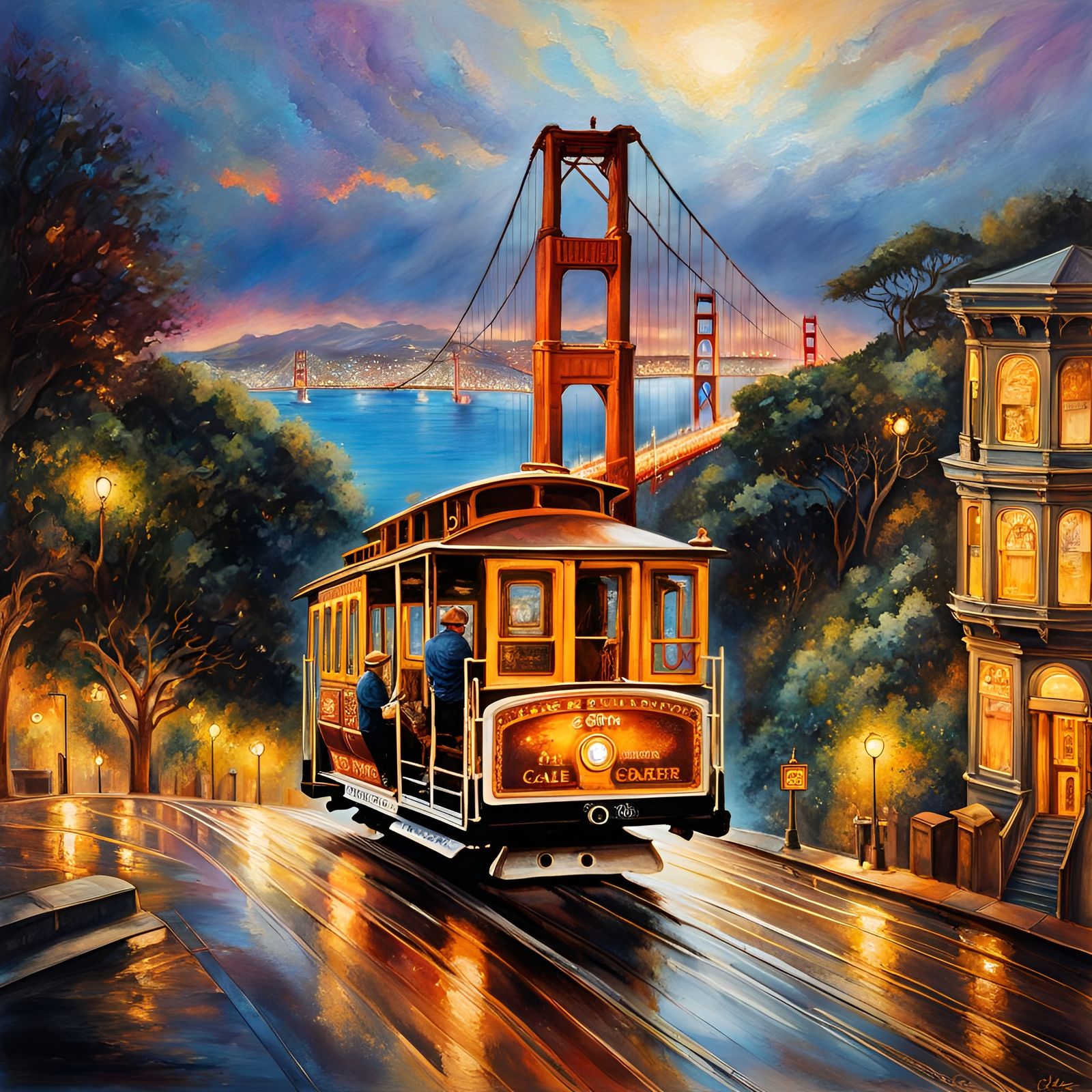 San Francisco Cable Car with Golden Gate View