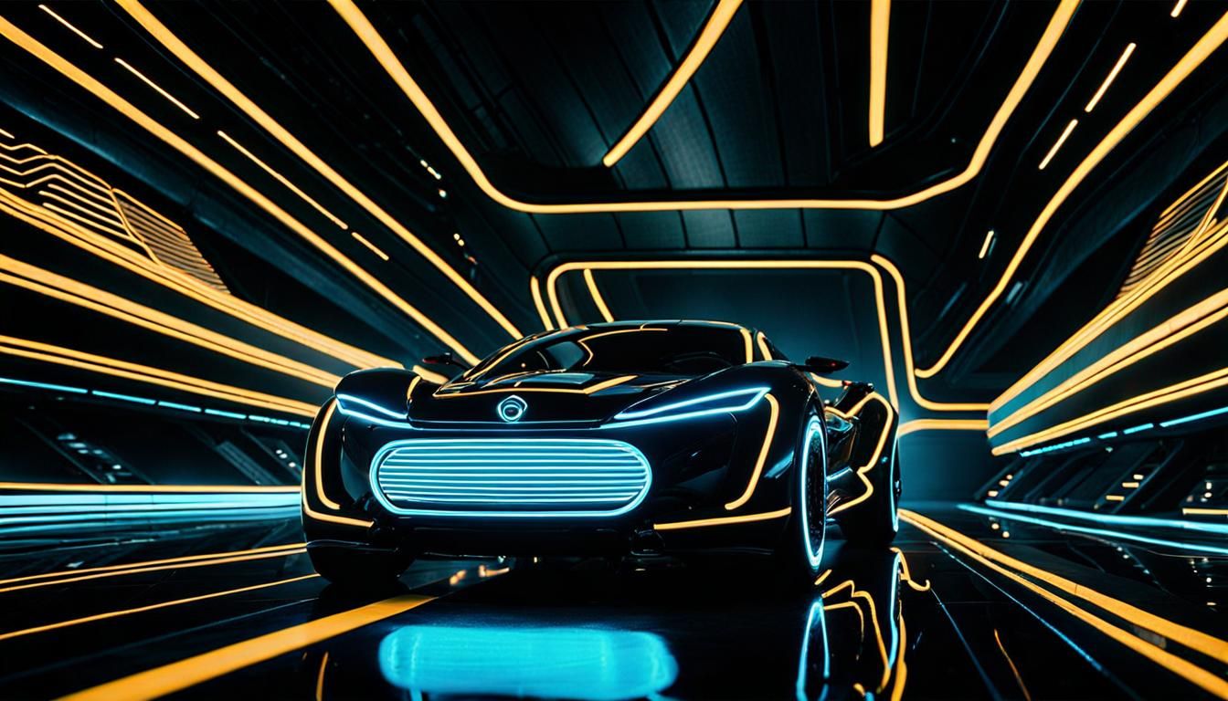 Tron Legacy Lightcycle in Neon Blacklight Art