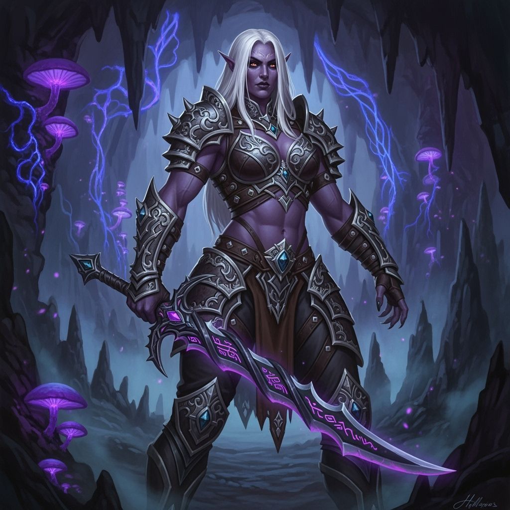 Muscular Drow Warrior in Mystic Underworld - Dark Fantasy Ar...