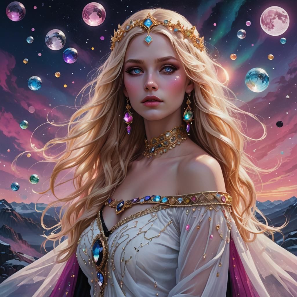 Goddess with Aurora Borealis in Art Nouveau Style