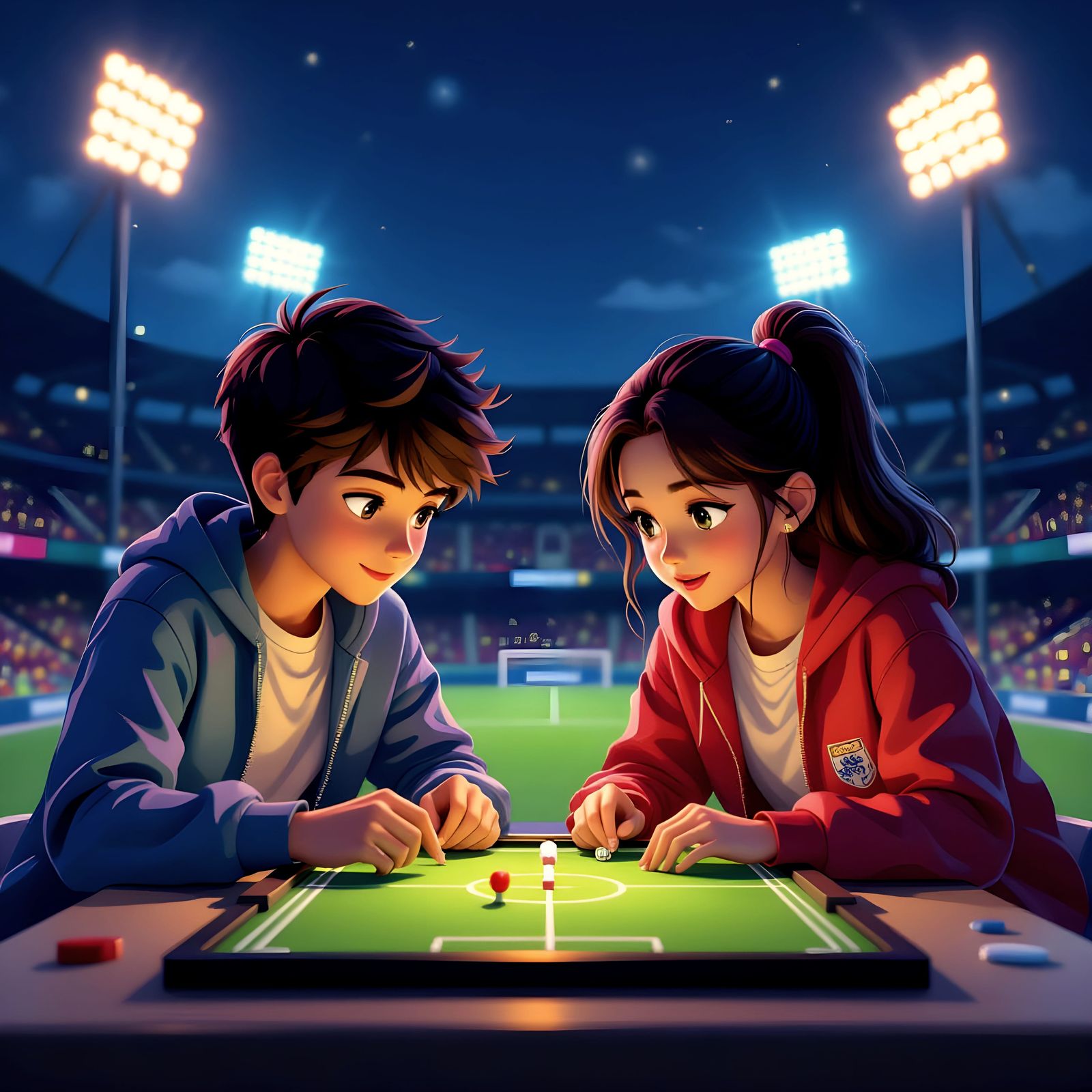 Boy and Girl Play Subbuteo: Vibrant 3D Anime Art