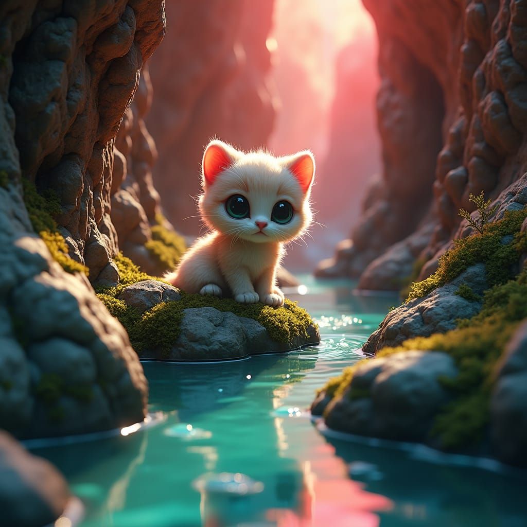 a cute animated kitten with big eyes.

cat sitting on a rock...