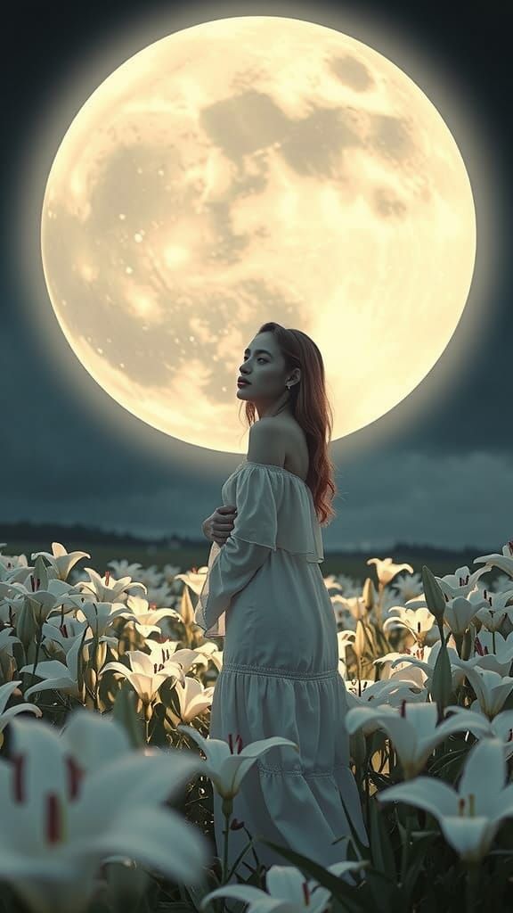 Surreal Moonlit Field of Lilies Photography