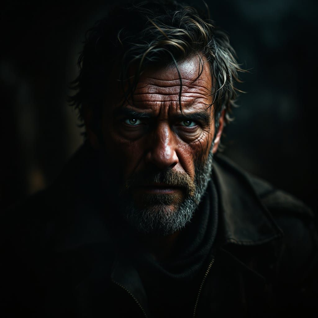 Brooding Man Haunted by Regret in Cinematic Style