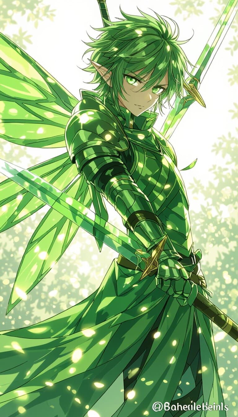 Anime Fairy Knight Trains in Sunlit Forest Clearing