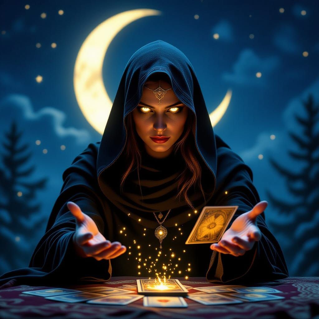 Mystic Tarot Reader with Glowing Eyes