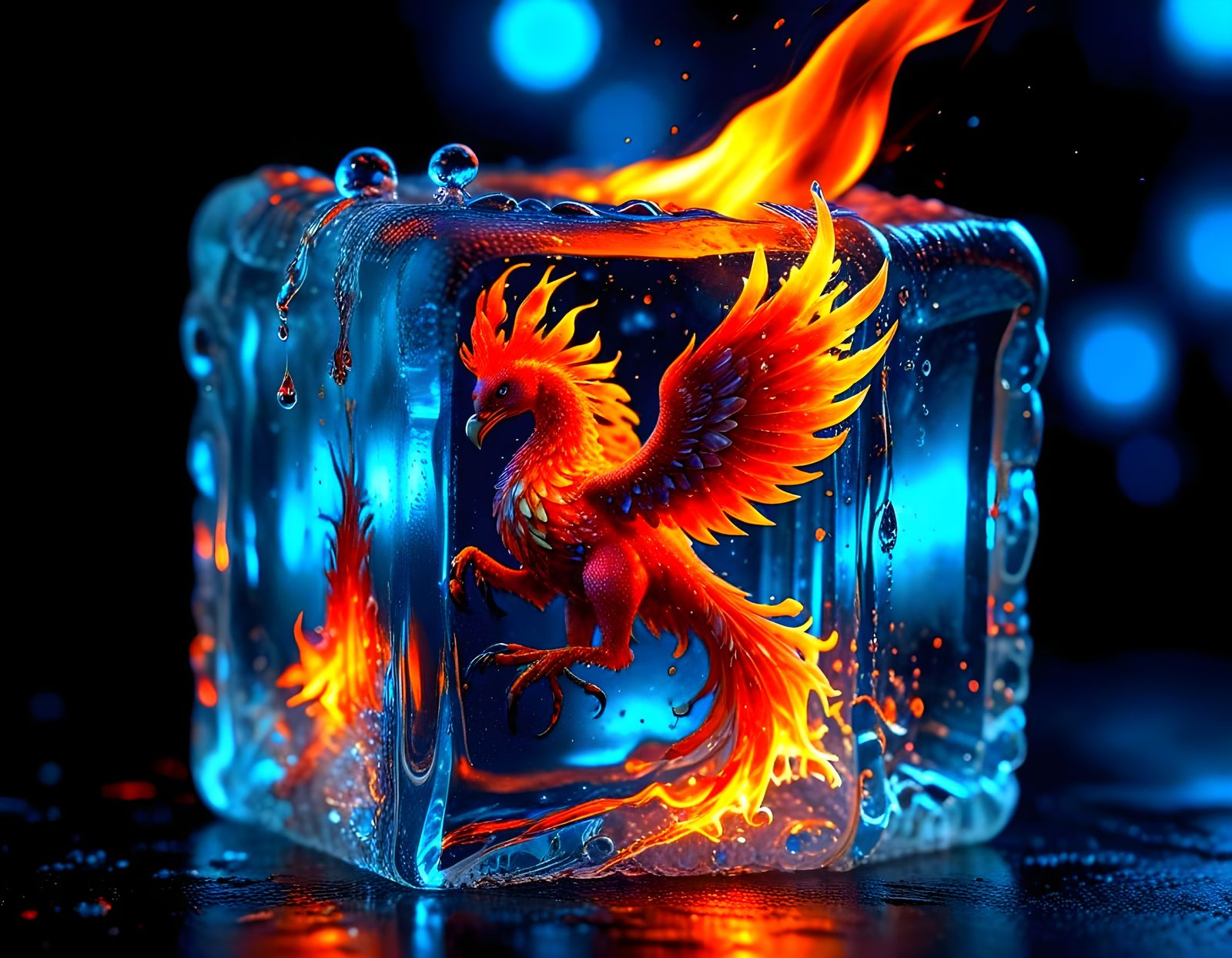 Surreal Phoenix Erupts from Frosty Glass Prison in Ethereal ...