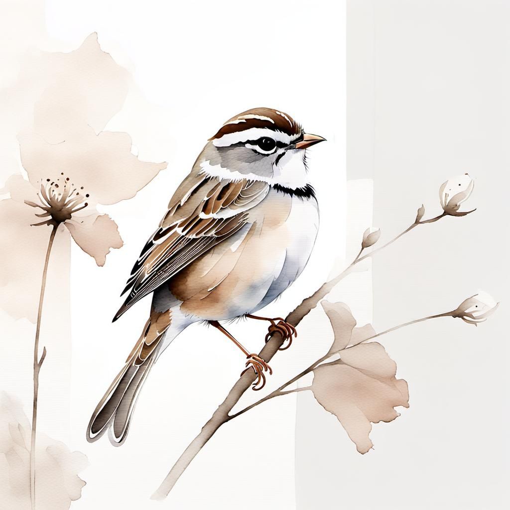 Minimalist Watercolor Sparrow in Abstract Style