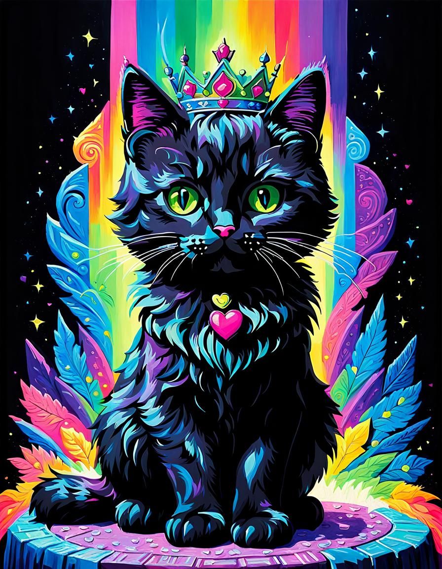 Impasto Princess Cat Reigns in Neon Hues