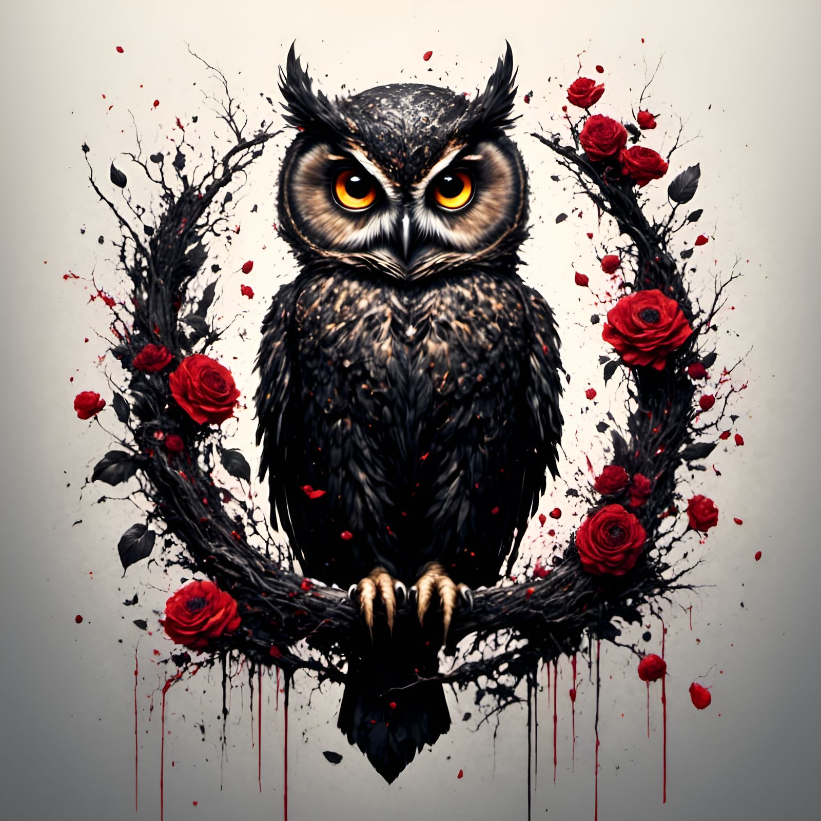 Adorable Owl Portrait at Funeral in Graffiti Style