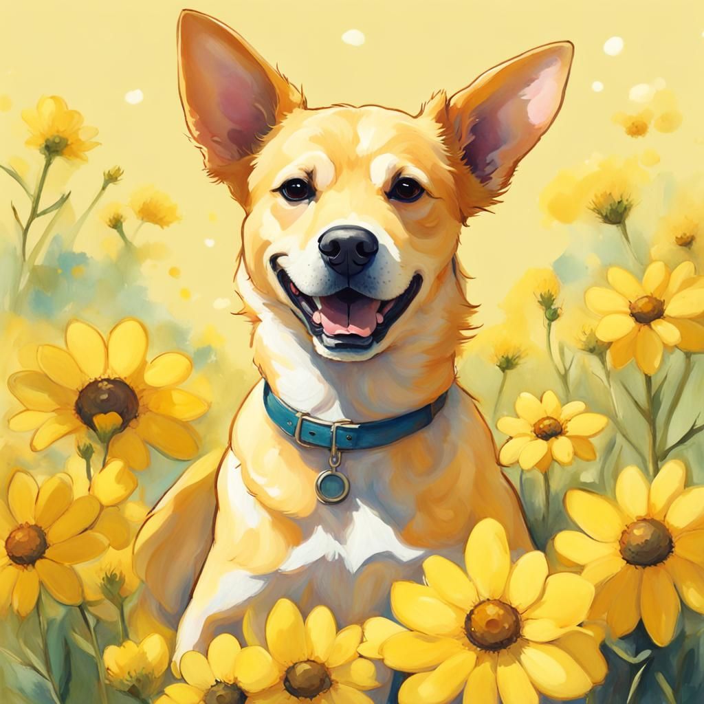 Happy Yellow Dog Basking in Sunshine