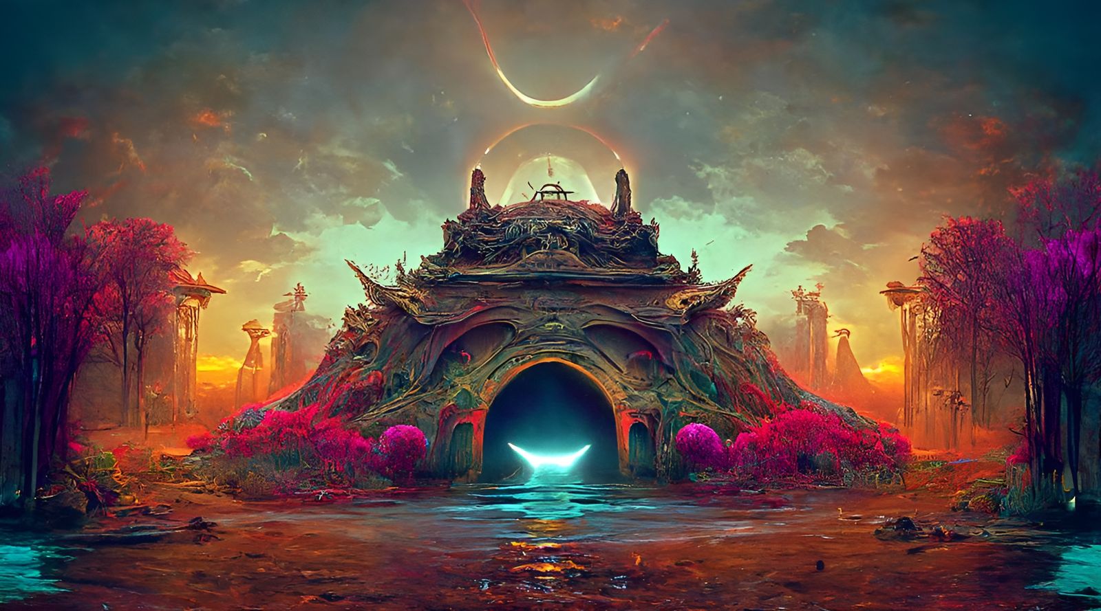 Ancient Alien Palace with Glowing Doorway