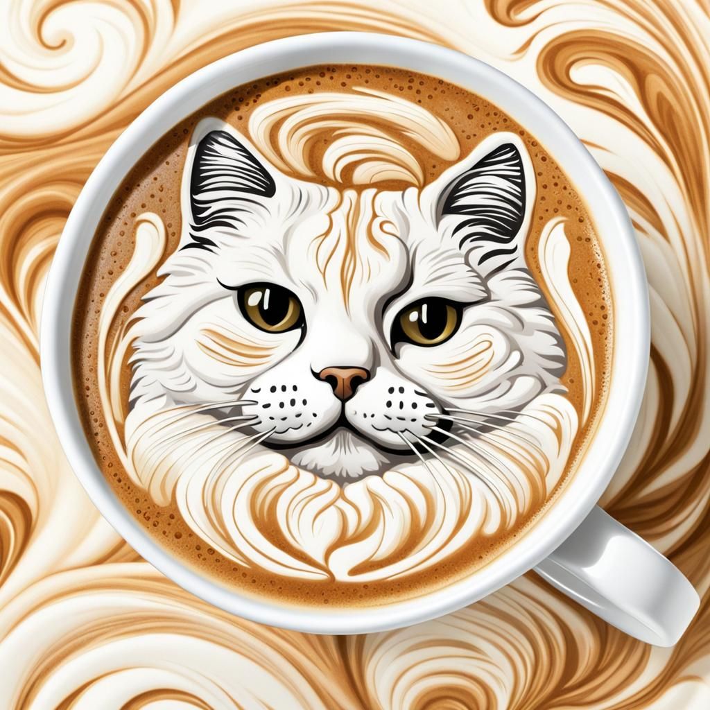 Latte Art: Cream Cat in Sepia Tones