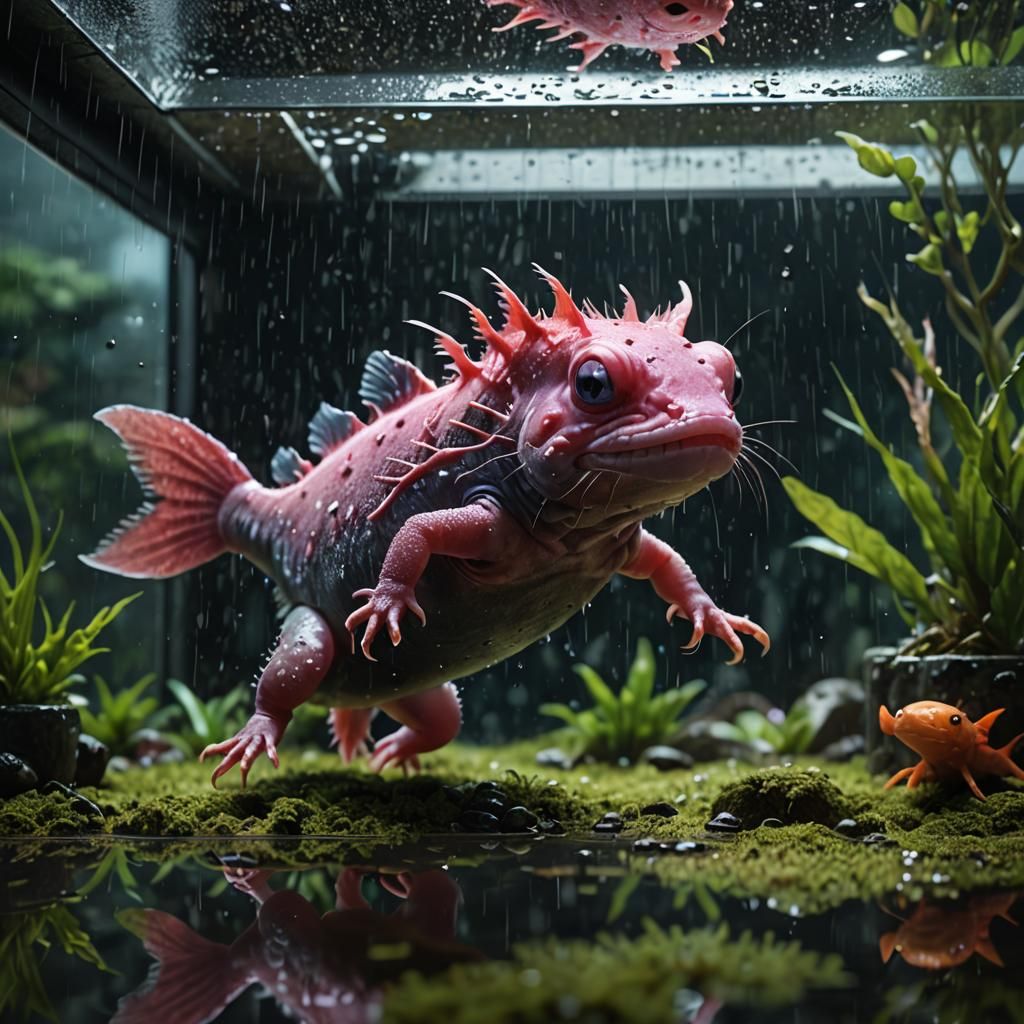 Unhappy Axolotl in Tank: Detailed Matte Painting