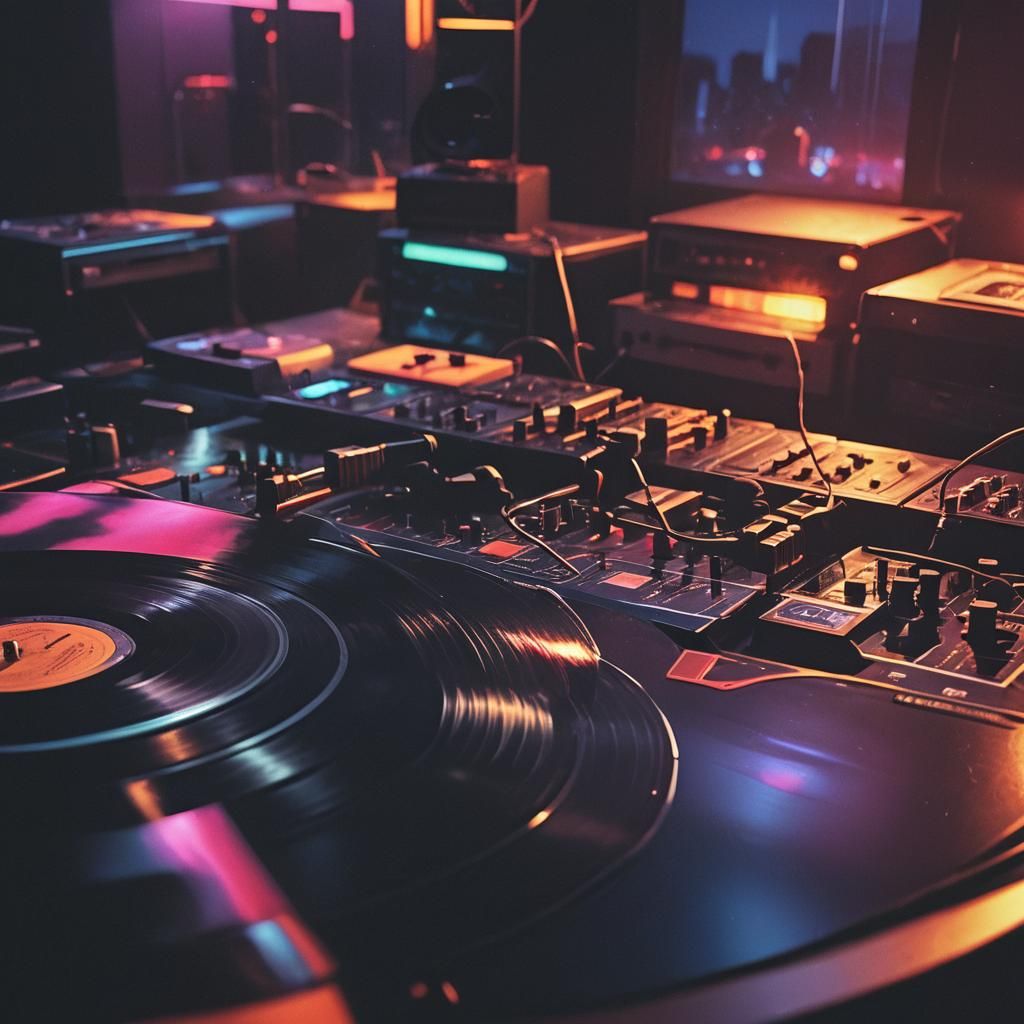 Retro 80s Vinyl Band Album Art in Neon