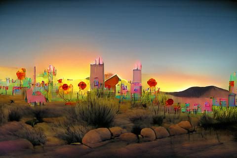 Desert Town Sunset in 1950s Style