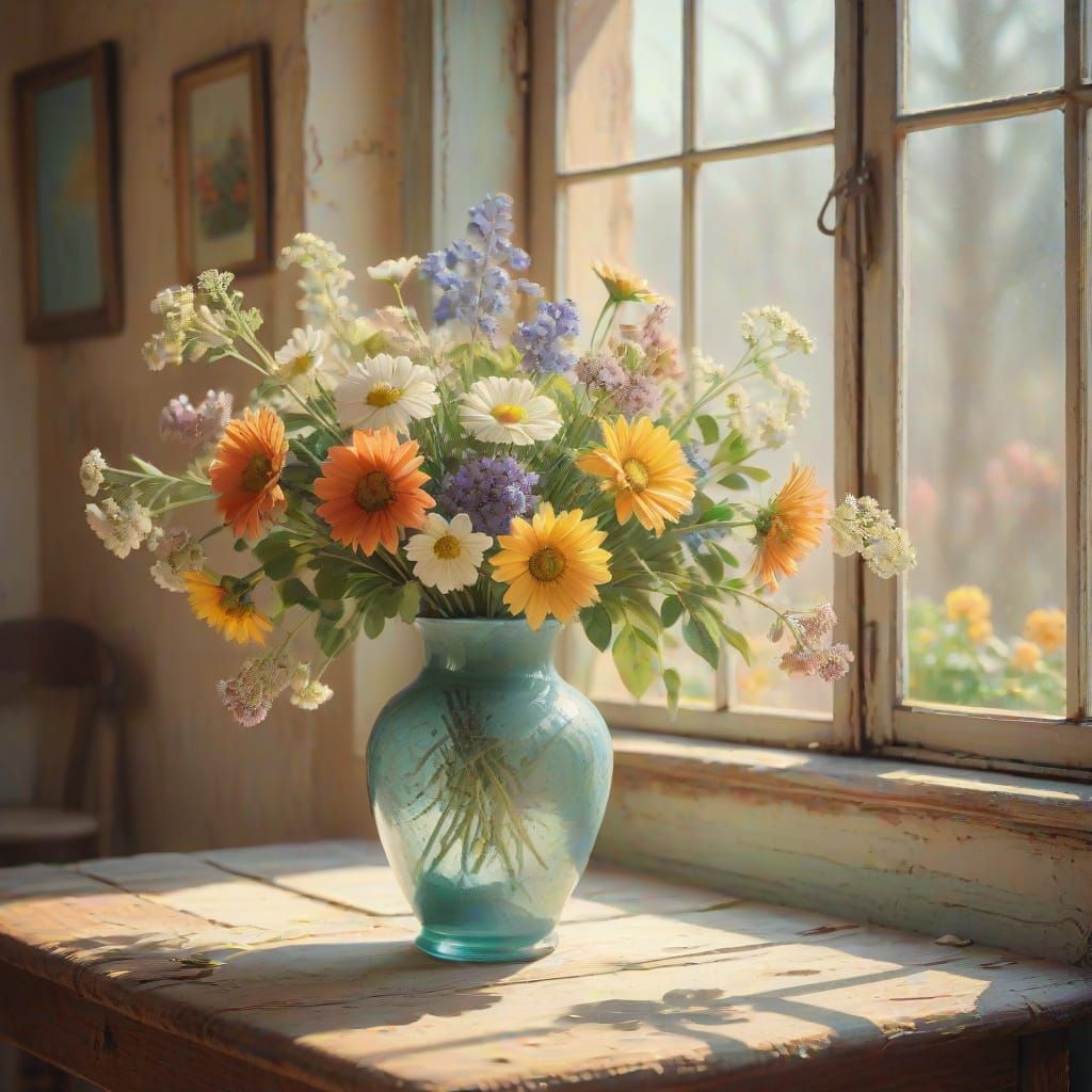 Impressionistic Flowers in Sunlight with Soft Brushstrokes
