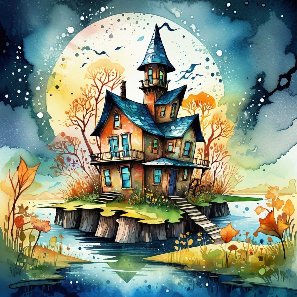 Whimsical Wizard Under a Leaf