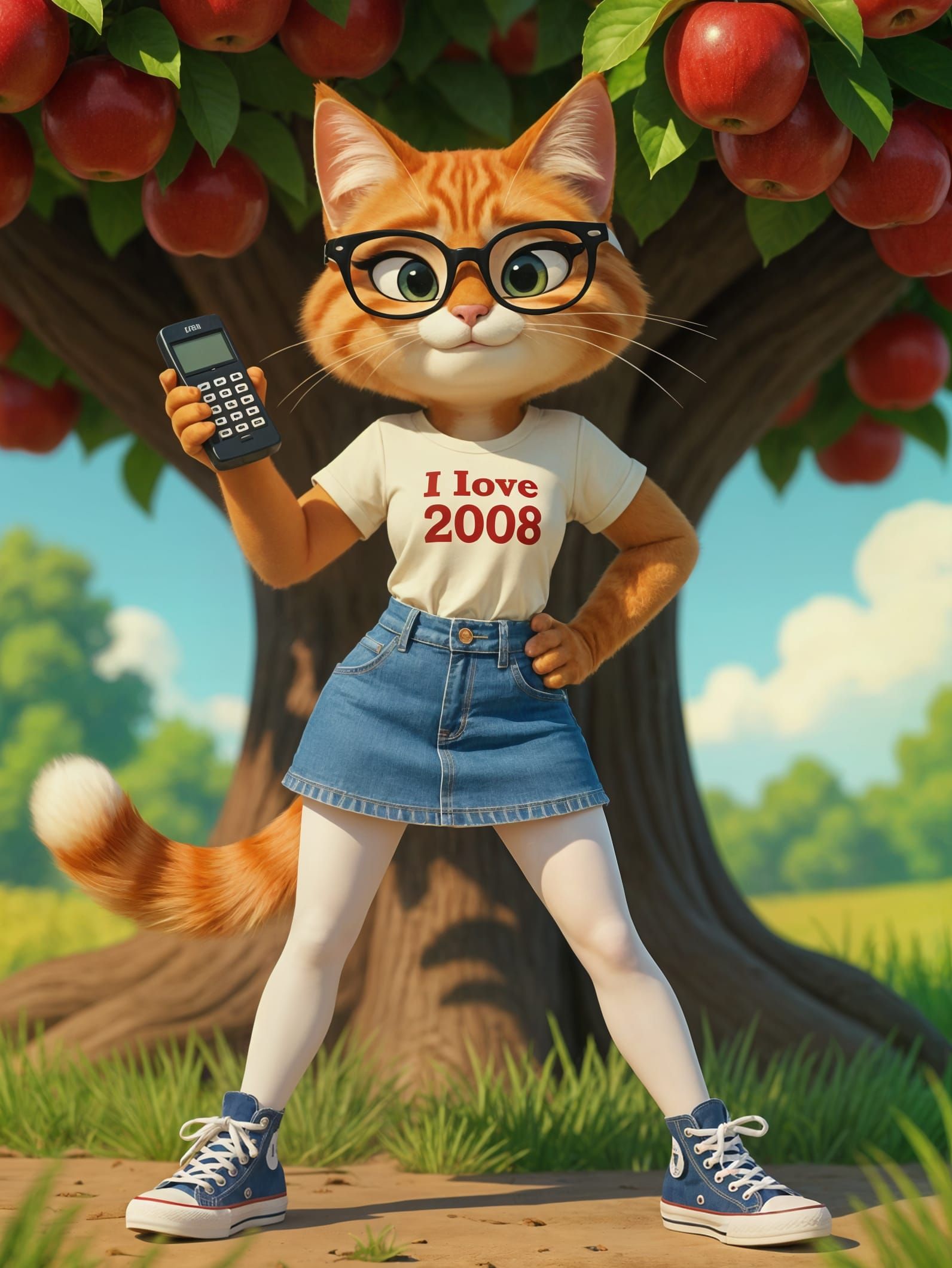 Dreamworks-Style Cartoon Cat with 2000s Tech