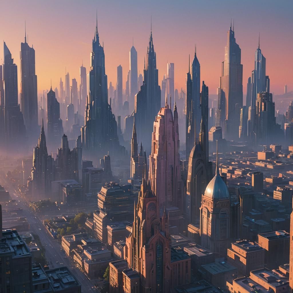 Futuristic City Sunrise: Photorealistic Concept Art
