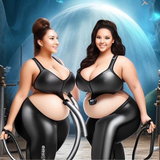 Fantasy Belly Inflation with Air Pumps, Detailed Painting