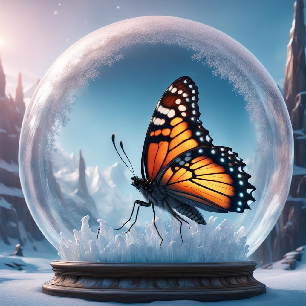 Butterfly Frozen in Time: Detailed Digital Art