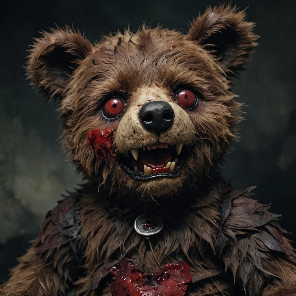 Sinister Teddy Bear in Dark Fantasy Illustration