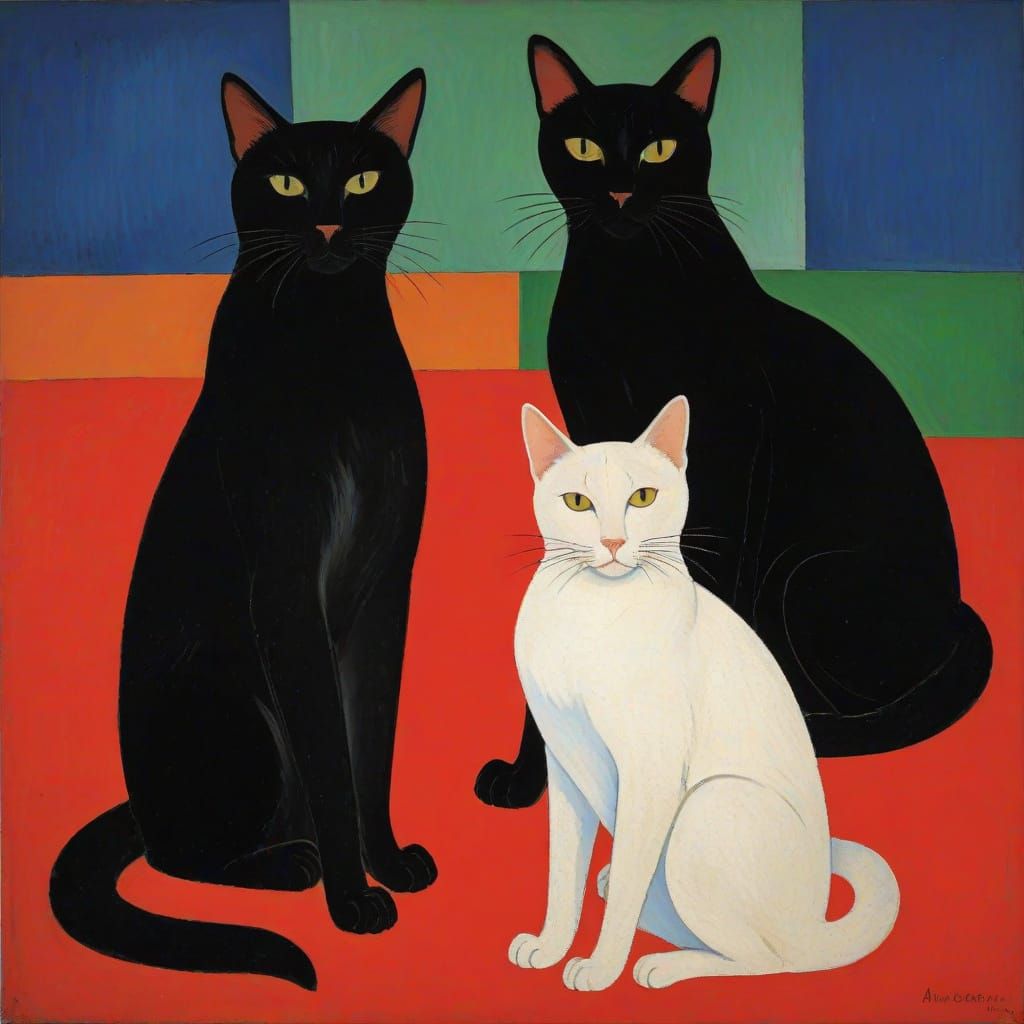 Cats' Secrets Revealed in Modigliani and Malevich Style