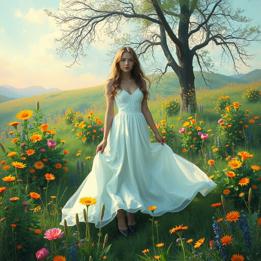 Dreamy Woman in a Vibrant Meadow