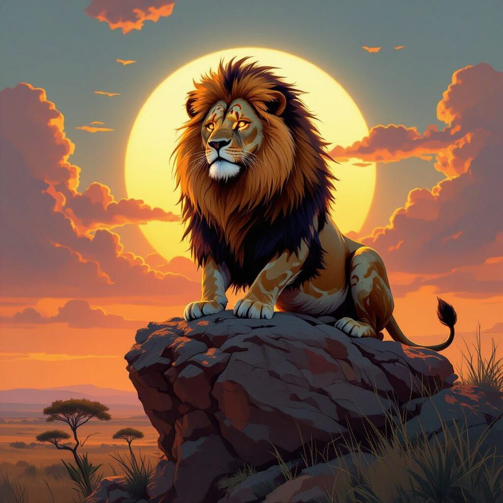 Lion with Tribal Markings in Golden Light