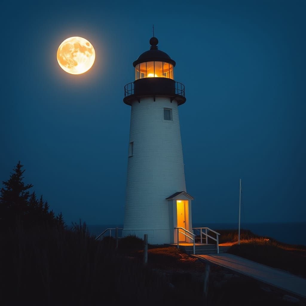 Cape Neddick Lighthouse Under Strawberry Moon