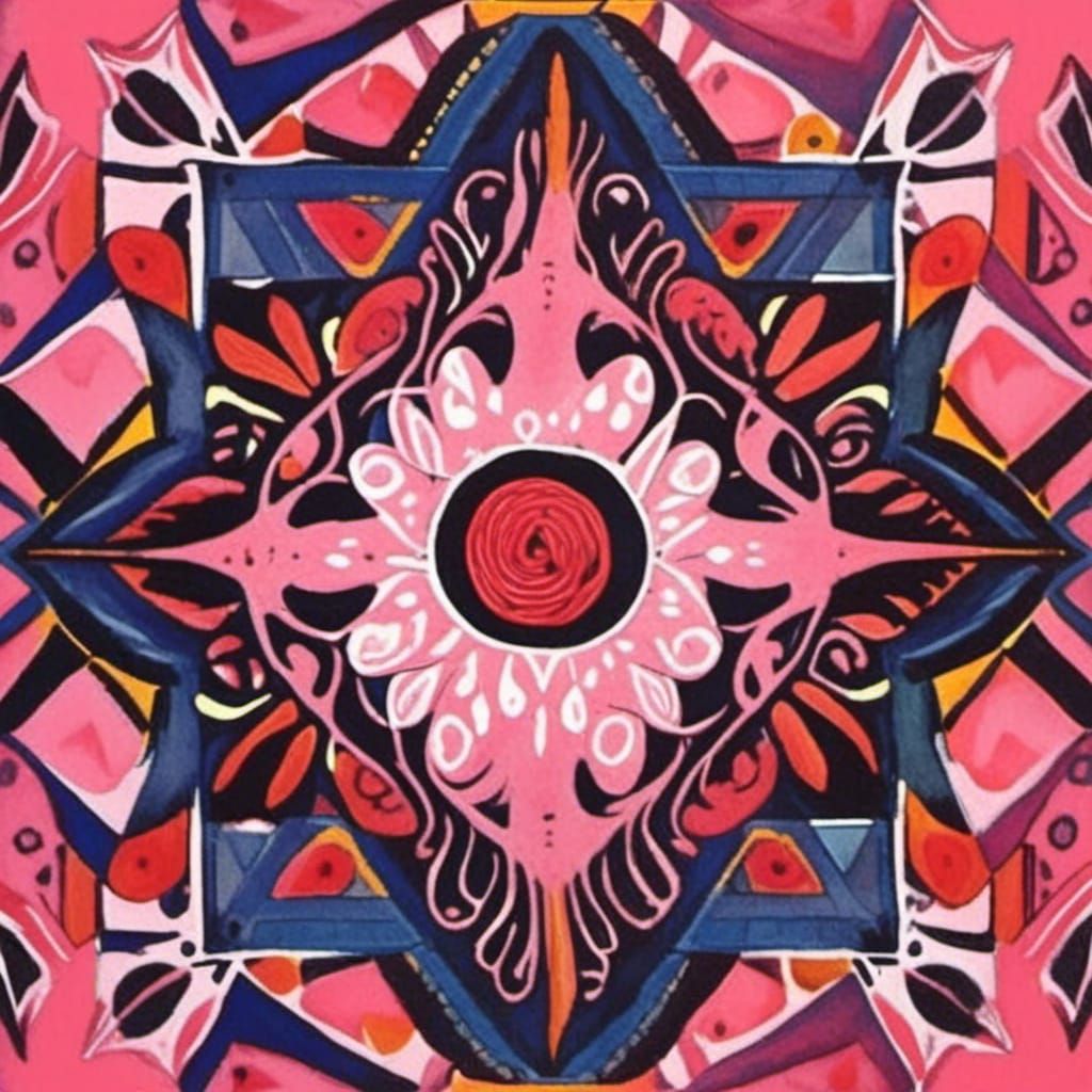 Pink Rose Fairy in Gouache Ink Print Style