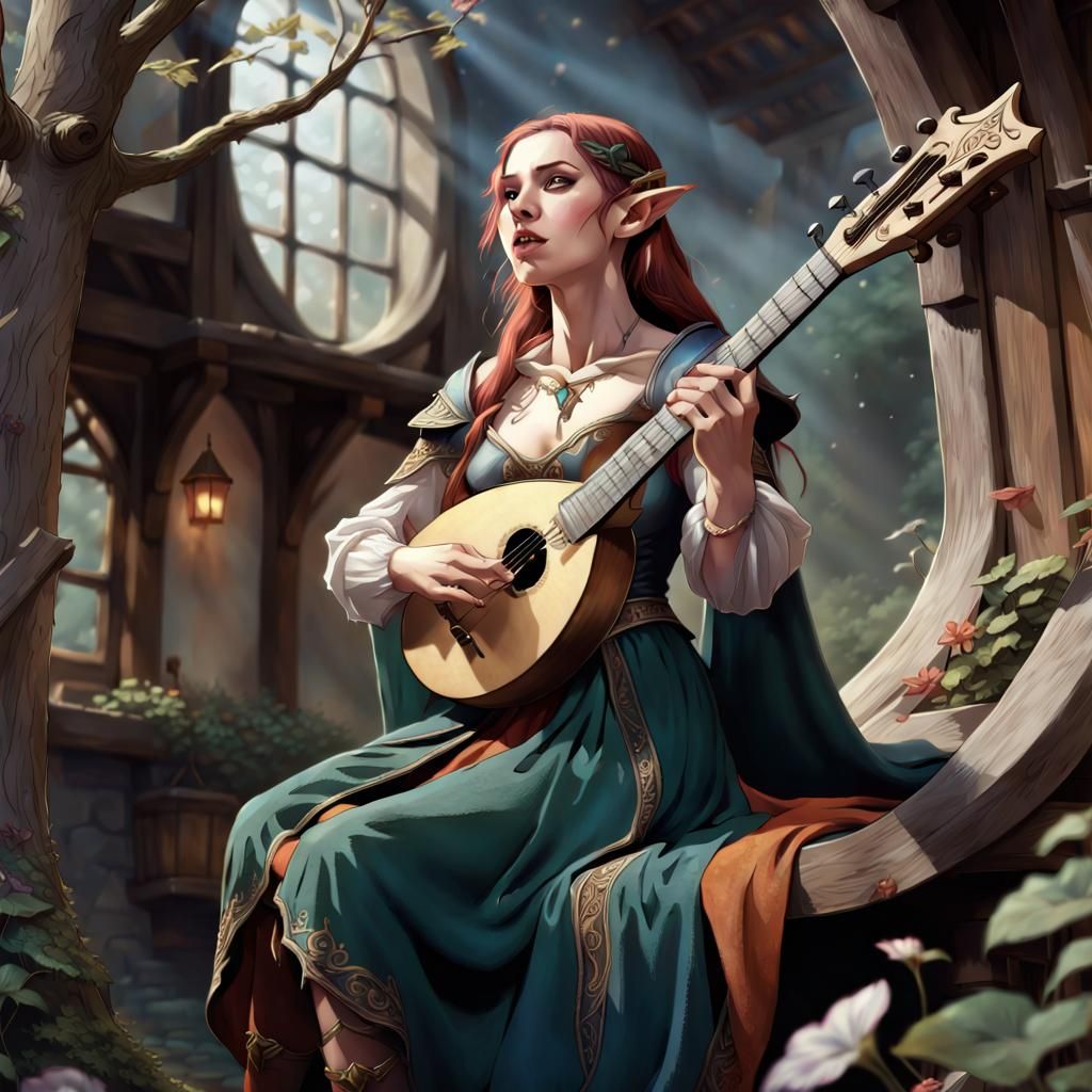 Half-Elf Singing Bard with Enchanted Lute