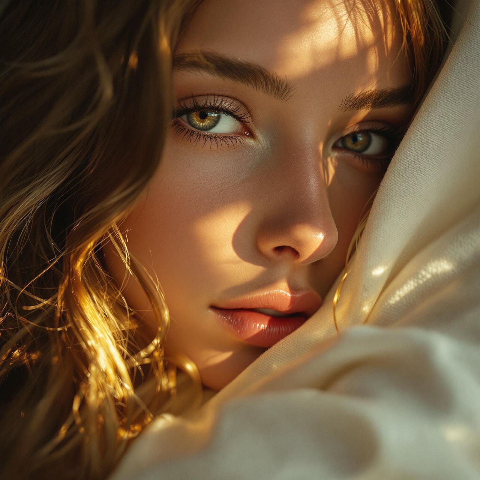 Tender Embrace: Hyperrealistic Woman in Golden Light