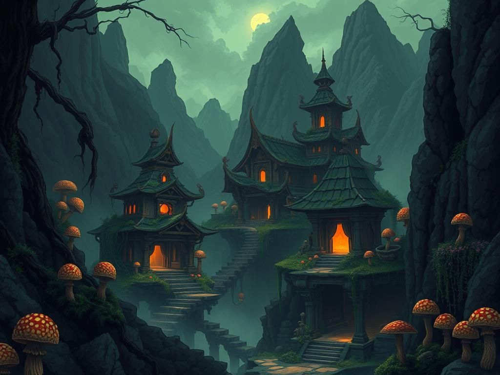 Mysterious Ancient Temples in Pixel Art Style