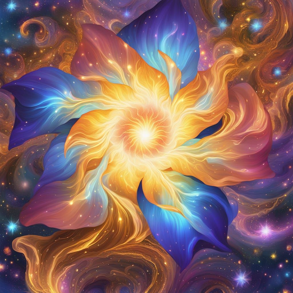 Radiant Cosmic Morning Glory: Astral Art Illustration