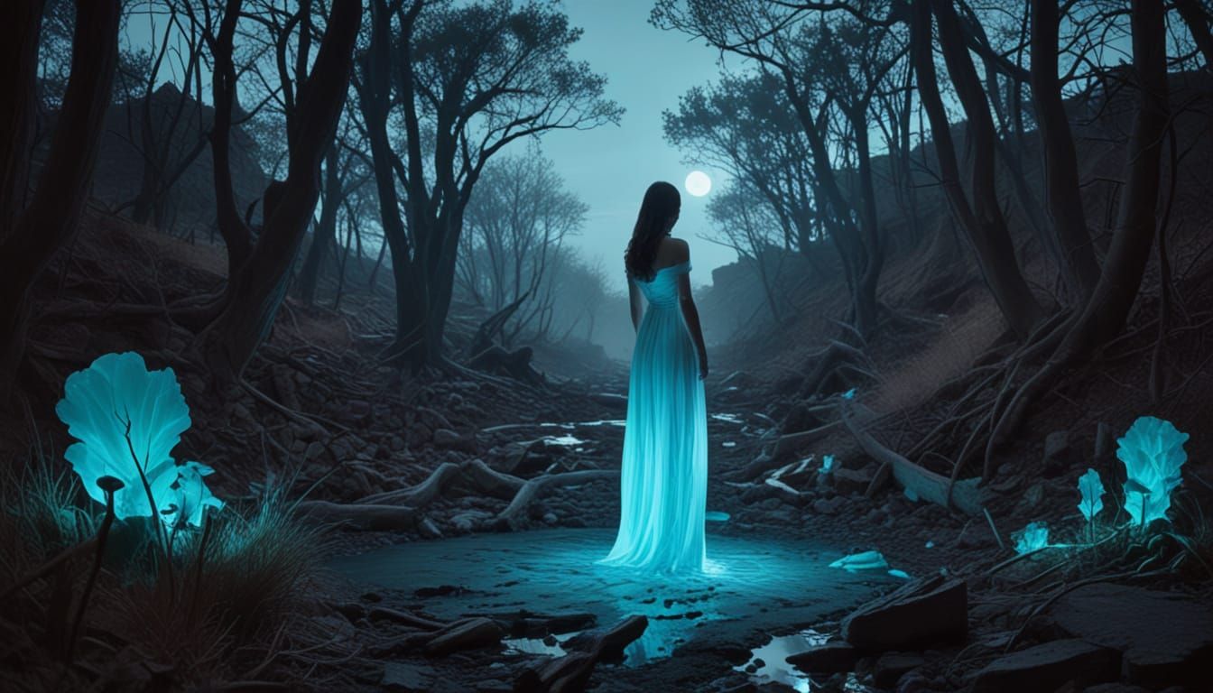 Surreal Bioluminescent Forest Encounter in Photorealistic St...