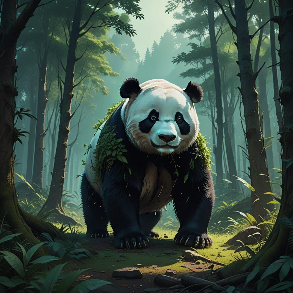 Majestic Panda in Lush Fantasy Forest