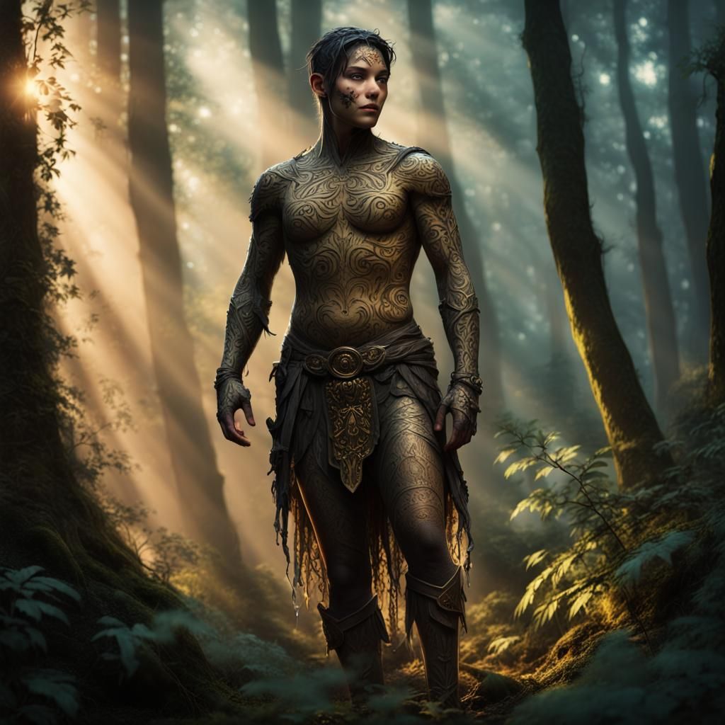 Mystical Forest Figure in Cinematic Lighting