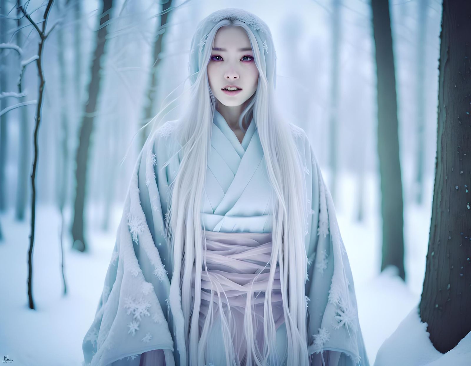 Ghostly Yuki Onna Portrait in Pastel Hues