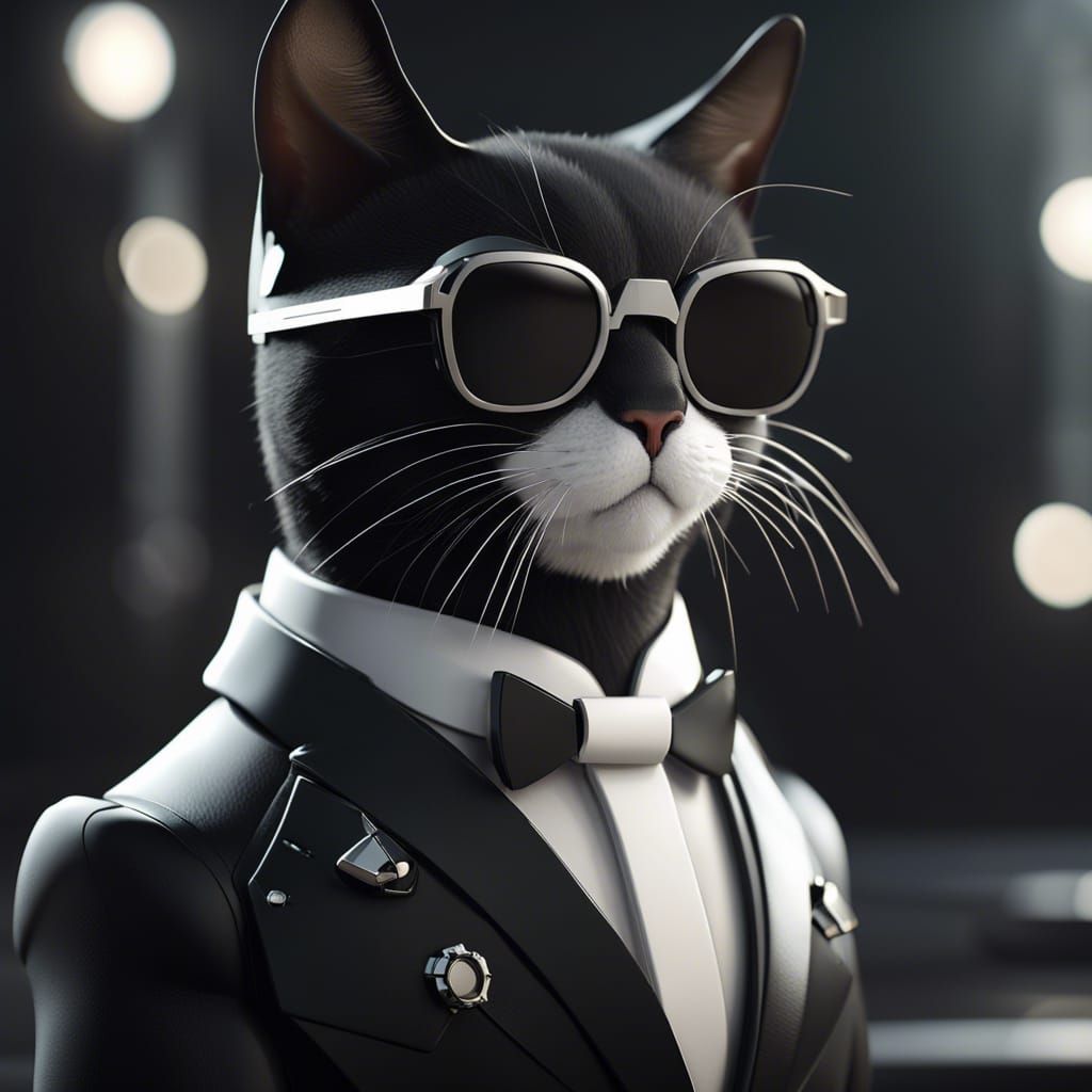 Sophisticated Tuxedo Cat as James Bond in Sci-Fi Style