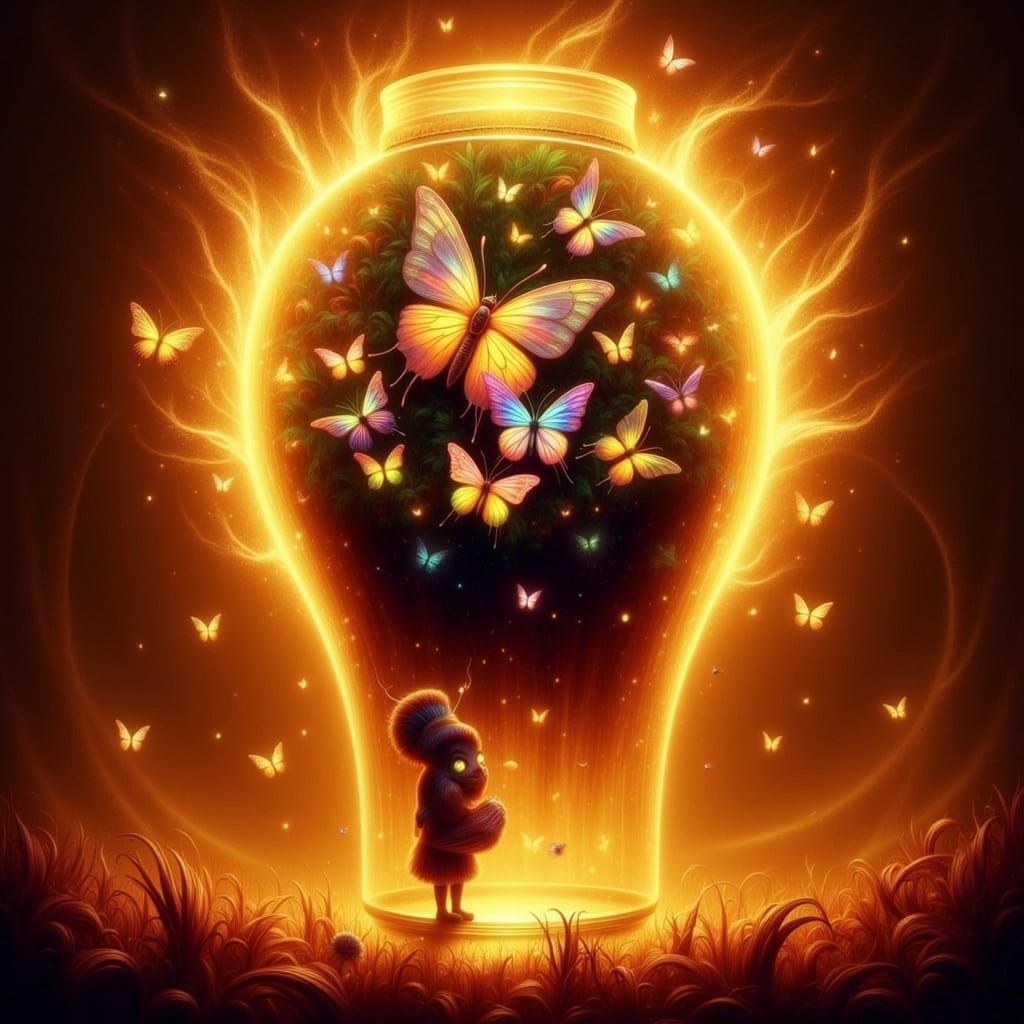 Glowing Fireflies in Vintage Apothecary Jar Watercolor