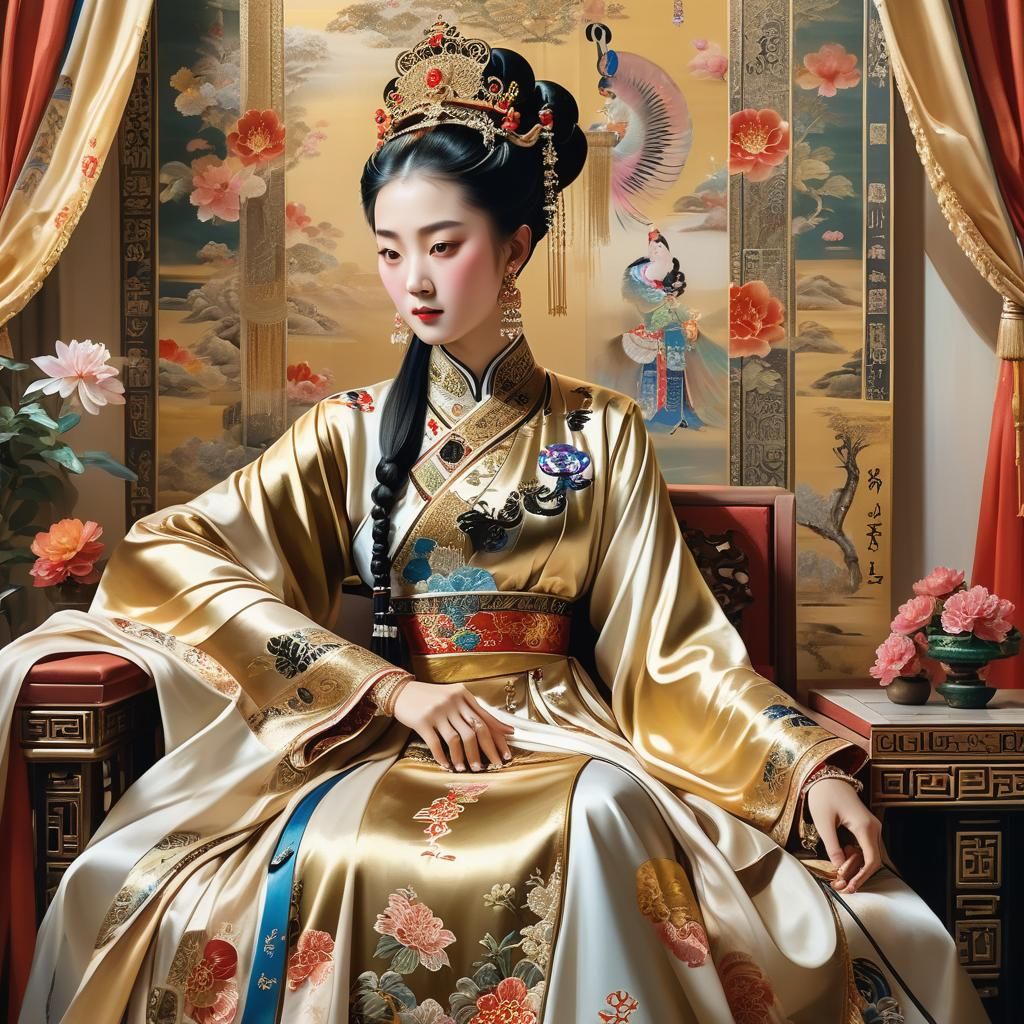 Empress of China: Orientalist Oil Painting Portrait